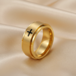 18K Gold Plated 316L Stainless Steel Spinner Cross Ring - Classic Religious Wedding Band for Men - 图片 2