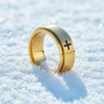 18K Gold Plated 316L Stainless Steel Spinner Cross Ring - Classic Religious Wedding Band for Men - 图片 4